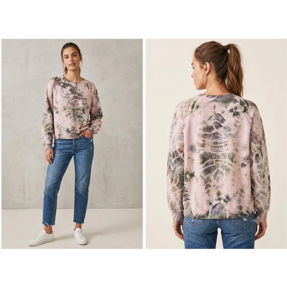 Free People Movement Sweatshirt  XL Pink Green Tie Dye Oversized CUSTOM‎ OOAK